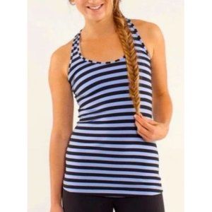 Lululemon Cool Racerback Sea Stripe‎ Polar Haze Black Tank Top Size 2 Yoga